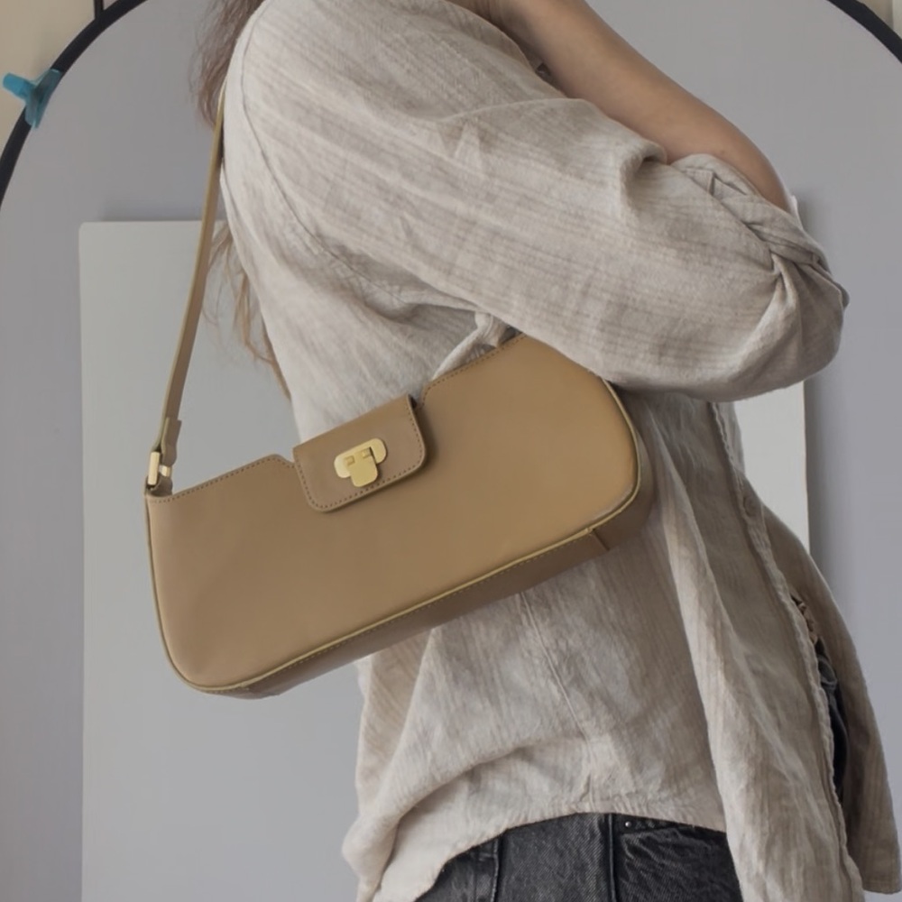 Small Long Shoulder Bag Khaki Mustard Tan
